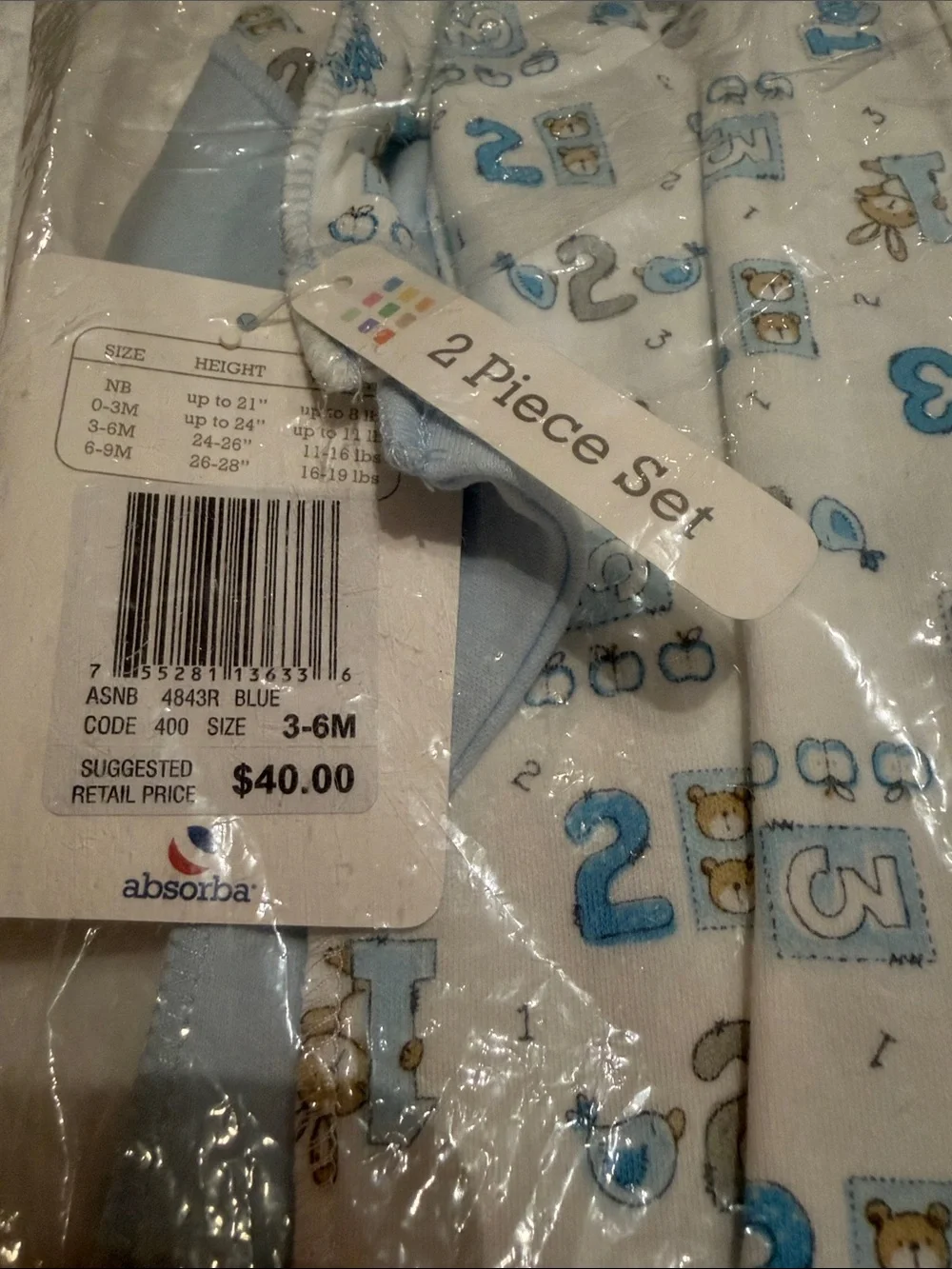 Absorba Light Blue & White Number Print Baby One-Piece